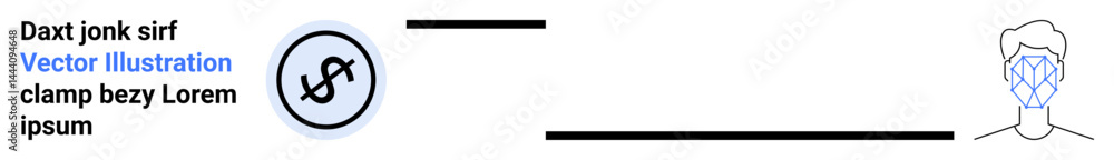 Poster dollar sign within a circle linked to a human face with recognition patterns. ideal for finance, tec