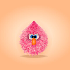 Cute Fluffy Cartoon Character on pink Background