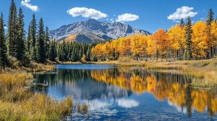 Obraz premium Autumnal mountain lake reflecting vibrant fall colors (1)