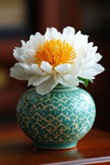 White peony in teal vase (1)
