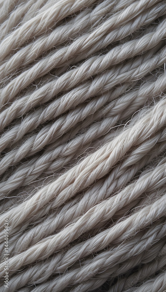 Poster detailed sewing thread image, showcasing twisted fiber texture, reveals subtle color differences. cl