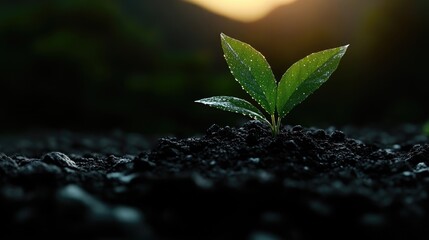 New sprout emerging from soil
