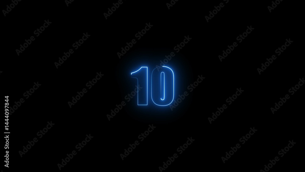 Poster abstract glowing blue neon text 10 number countdown timer illustration background 4k resolution.