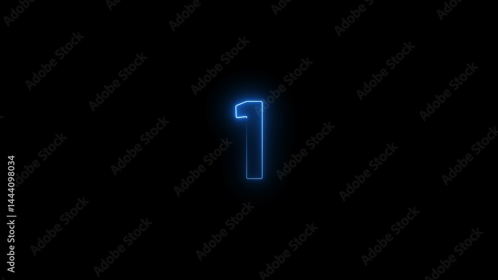 Poster abstract glowing blue neon text 1 number countdown timer illustration background 4k resolution.