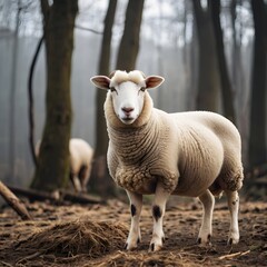 Obraz premium Potrait of beautiful Sheep, with deep forest background AI Generated Image