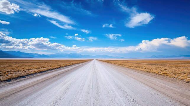 Endless Desert Road under a Vivid Blue Sky - Powered by Adobe