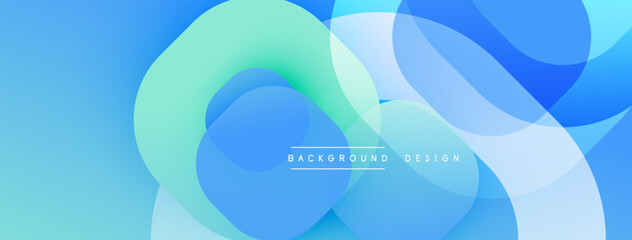 Abstract blue background features overlapping translucent circles. Soft gradients create fluid, modern visual effect. Minimalist design.