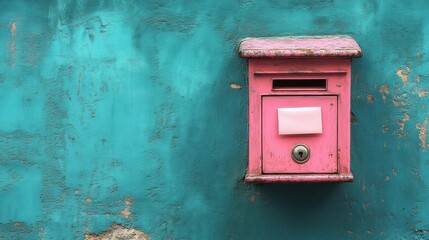 Pink Postbox on Turquoise Wall: A Vintage Charm