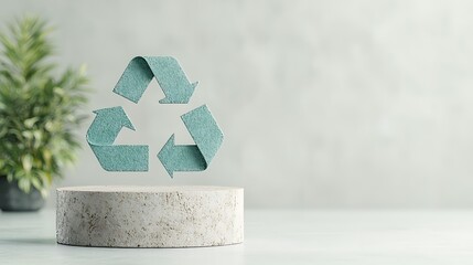 Recycled symbol on pedestal.  Eco-friendly presentation