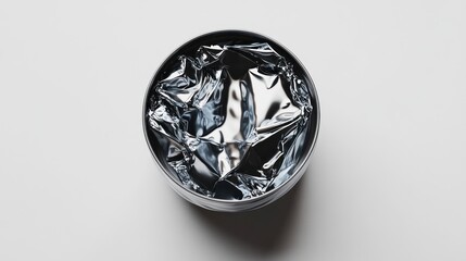 Empty tin can wrapped in crumpled foil