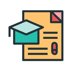 Graduation document icon with academic cap for certificate, student record, and education file design