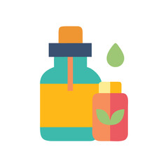 Colorful essential oil bottle icon with herbal drop for aromatherapy and organic wellness design