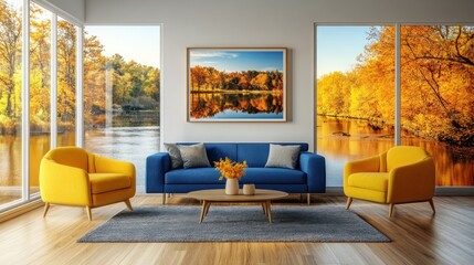 Autumnal living room scene with vibrant fall colors.