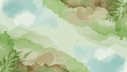 Watercolor Abstract Landscape with Leafy Green Foliage