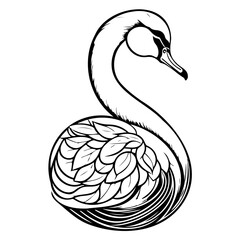 Elegant swan illustration with intricate plumage and flowing lines design