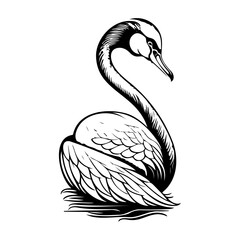 Elegant Swan Illustration: Black and White Artistic Design for Creative Projects