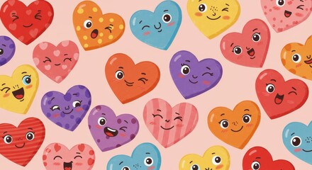 Fototapeta premium Playful Hearts Illustration - Cheerful cartoon hearts expressing joy, friendship, love, happiness, and playful energy. Perfect for Valentine's Day or any celebratory design