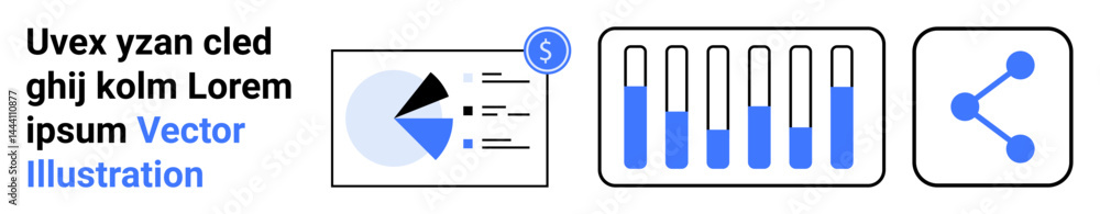 Aufkleber pie chart with financial focus, vertical bar chart for data comparison, and connected dots for shari