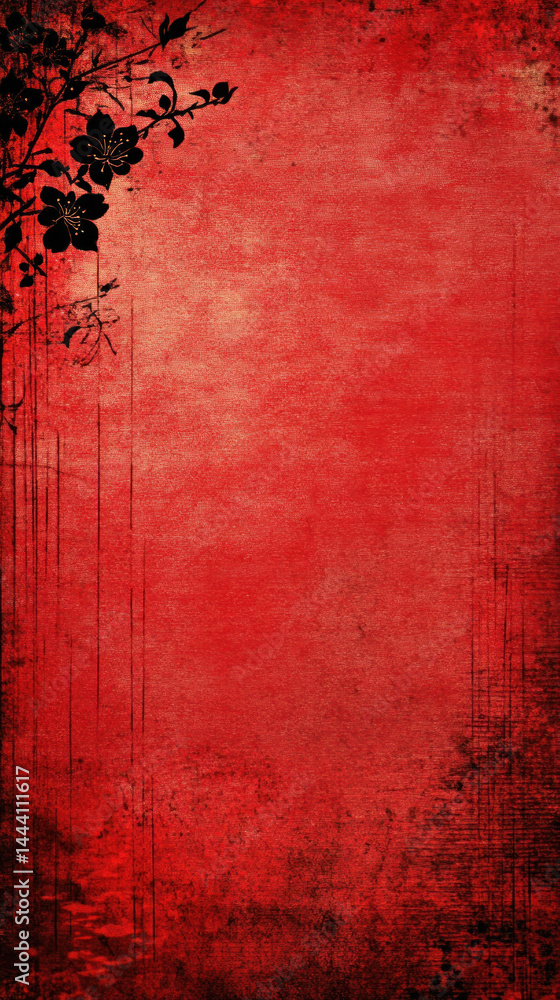 Aufkleber a red background with black and white flowers is the main focus of the image. the flowers are arrang