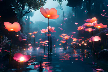 Bioluminescent Plants in a Floating Floral World