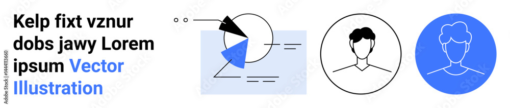 Poster abstract shapes, outline and filled user avatars, minimal typography presentation. ideal for user pr