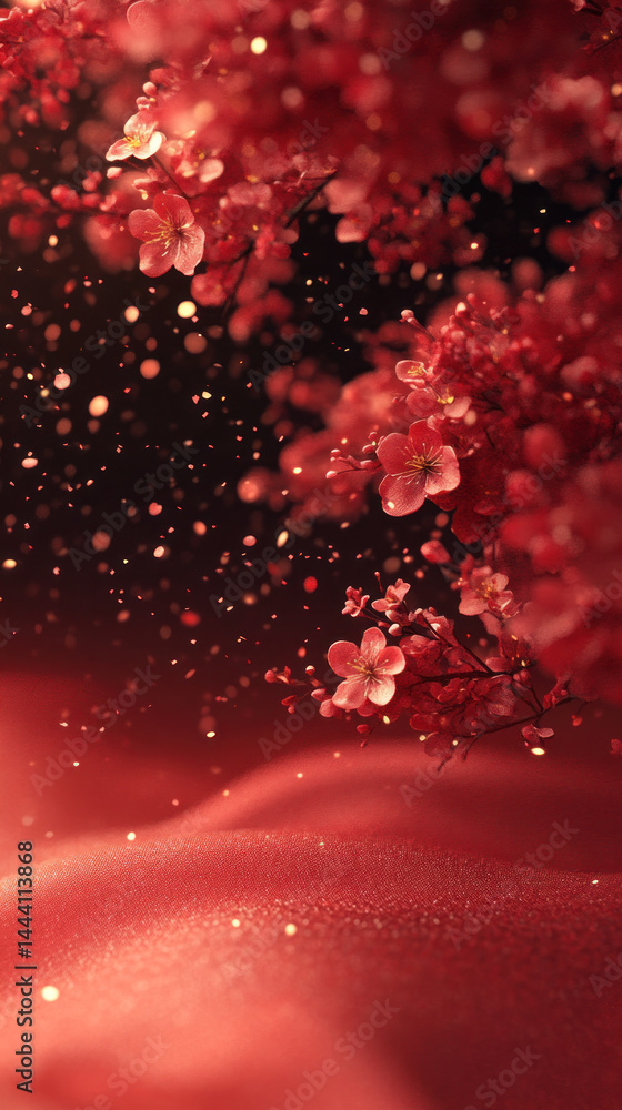 Poster a close up of red flowers with a red background. the flowers are in full bloom and the background is