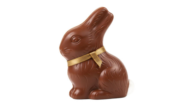 Chocolate bunny with golden bow tie