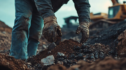 Fototapeta premium Miner Working with Soil and Rocks