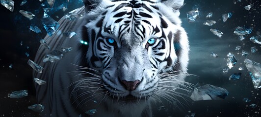 white tiger in Delfts Blauw, ai generative