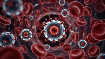 Blood cells with virus illustration