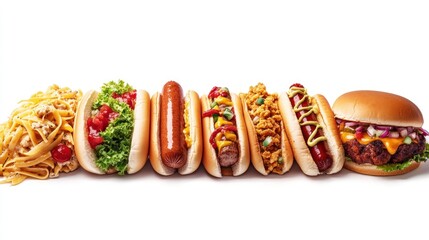 Variety of hot dogs and burgers