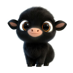Digitally rendered, cartoon lamb with huge, expressive eyes. The lamb appears friendly and happy.