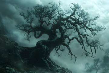 Contorted Tree Silhouette Against a Dreamy Sky Backdrop