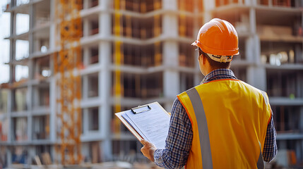 Construction Worker Supervising Building Site