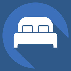 Icon Bed 3. related to Bedding symbol. long shadow style. design editable