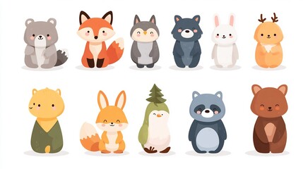 Fototapeta premium Charming collection of stylized woodland creatures for children's design
