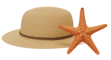 Woven sunhat with bright starfish companion