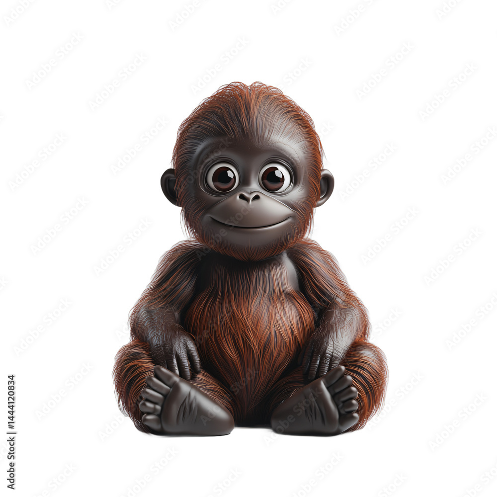 Poster digitally rendered image of a baby primate, showcasing intricate fur details and a cheerful expressi