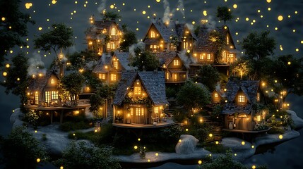 Obraz premium Magical illuminated village at night