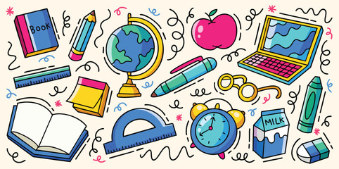Set Of Hand Drawn Back To School Doodle Illustration