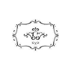 Elegant Vintage Frame & Initial Design, Black on White, Decorative Elements