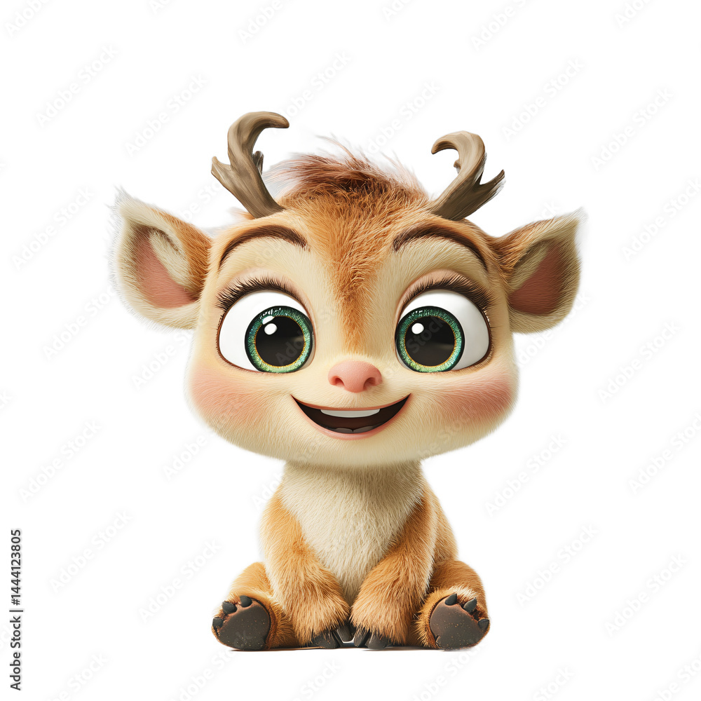 Aufkleber digital rendering of a charming, cartoon deer with large expressive eyes and a happy expression. it 