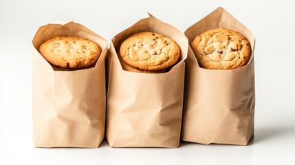 Fresh baked cookies in brown paper bags