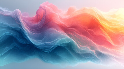 Obraz premium : Abstract pastel wave pattern flowing in soft green, pink, blue, and yellow tones, smooth curves and gradient layers, gentle and modern design, ideal for backgrounds, textiles, or digital art.