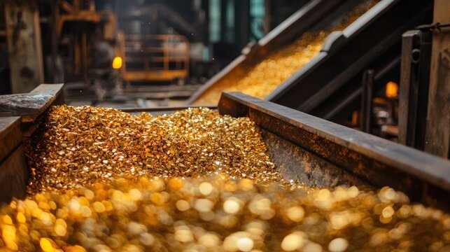 Gold mining equipment and processed gold in a mining facility.