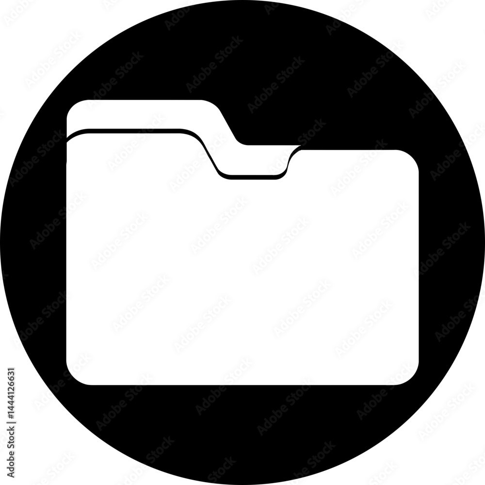 Poster folder icon in black circle, simple directory symbol - transparent on black, file storage icon - cir