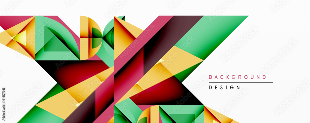 Aufkleber Abstract geometric design features overlapping colorful triangles. Red, green, yellow shapes create dynamic composition. Modern vector illustration suitable for backgrounds.