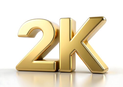 3d golden number 2k meaning one thousand on white background