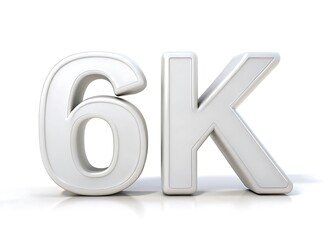 3d white number 6k meaning one thousand on white background