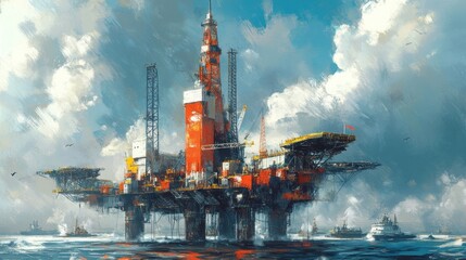 Obraz premium Offshore oil rig in a stormy sea